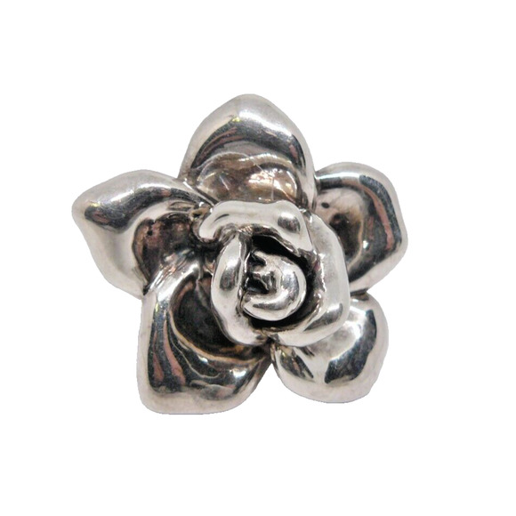 Large Chunky Open Rose Flower 925 Sterling Silver Statement Ring sz 7.5 VTG Gift - Picture 2 of 6